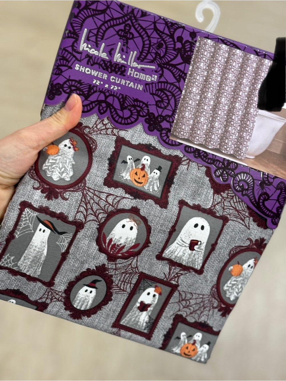 Nicole Miller Gray & Purple Halloween Ghost Shower Curtain